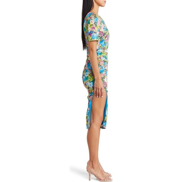 Black Halo Delina Print Ruched Midi Sheath Dress size 8 New with Tags - Picture 6 of 10